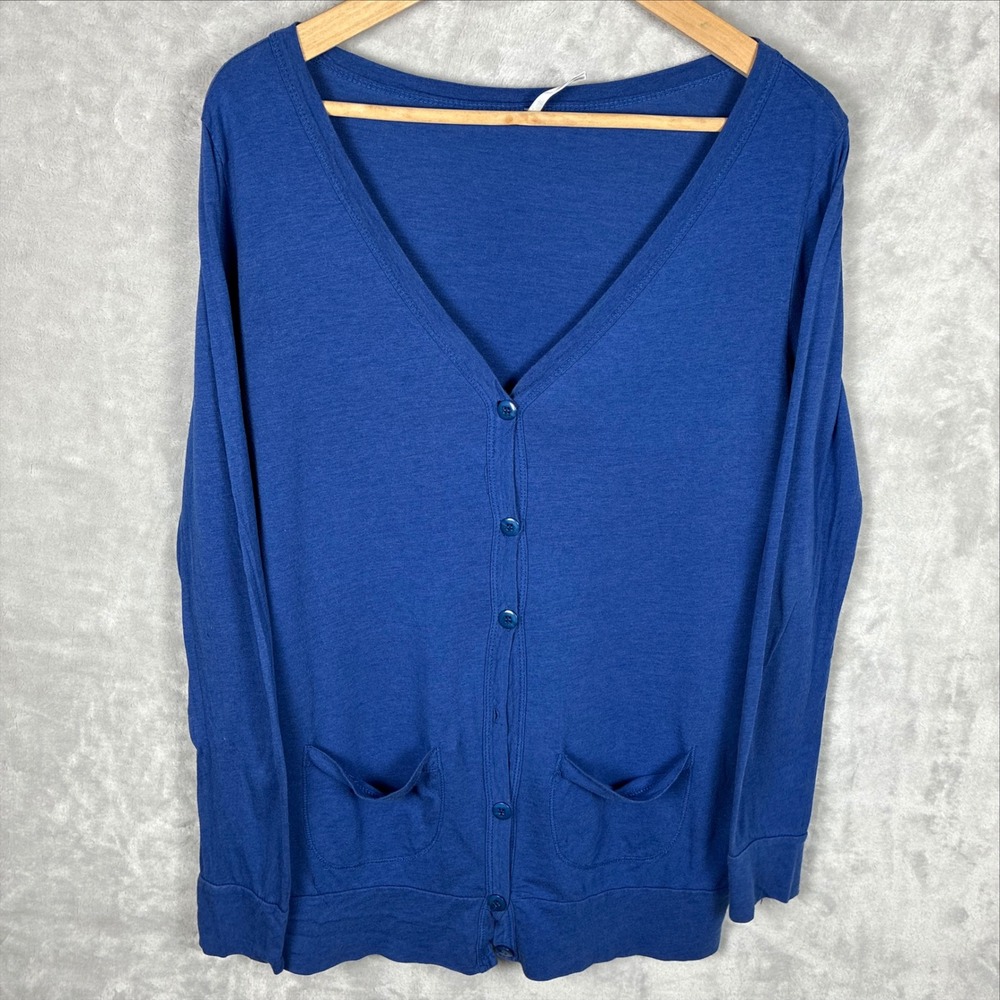 Active Basic Women Royal Blue V-Neck Button Front Cardigan Sweater Large
